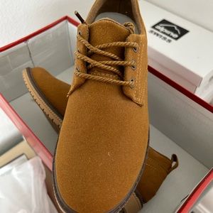Camel brown suede lace up shoe. New without tags never worn.